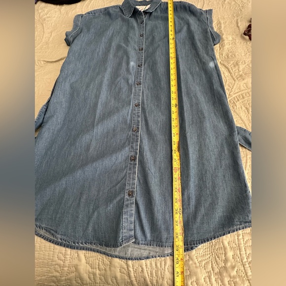 Vintage X America Sz L Blue Denim 100% Cotton Shirt Dress Tie Waist Button Up - Picture 6 of 6